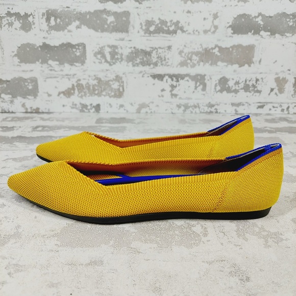 NEW Rothy's The Flat Yellow Knit Pointy Toe Slip On Comfy Loafers O96